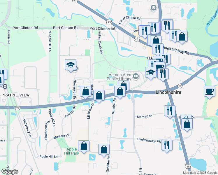 map of restaurants, bars, coffee shops, grocery stores, and more near 20 Beaconsfield Court in Lincolnshire