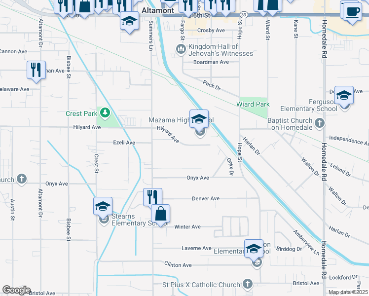 map of restaurants, bars, coffee shops, grocery stores, and more near 3009 Summers Lane in Klamath Falls