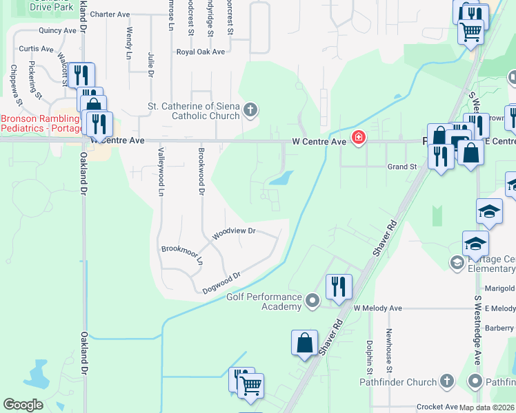map of restaurants, bars, coffee shops, grocery stores, and more near 8150 Creekside Drive in Portage