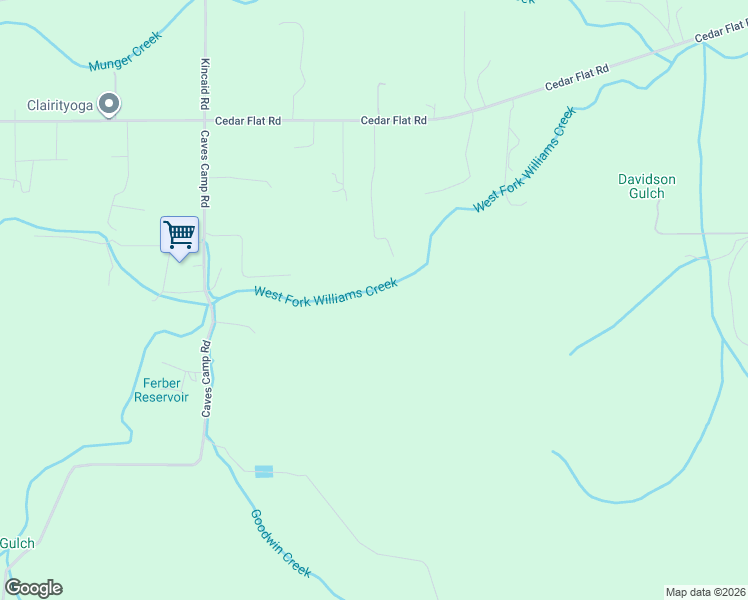 map of restaurants, bars, coffee shops, grocery stores, and more near 2800 Cedar Flat Road in Williams