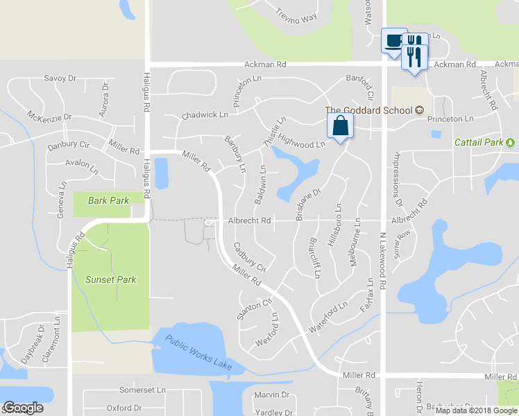 map of restaurants, bars, coffee shops, grocery stores, and more near 2920 Baldwin Lane in Lake in the Hills