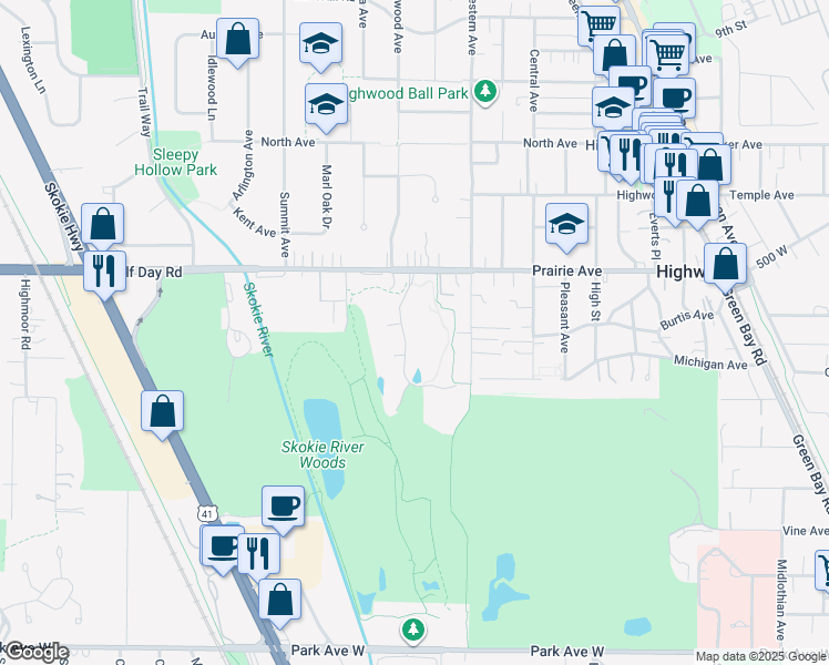 map of restaurants, bars, coffee shops, grocery stores, and more near 2501 Augusta Way in Highland Park
