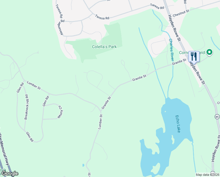 map of restaurants, bars, coffee shops, grocery stores, and more near 40 Granite Street in Hopkinton