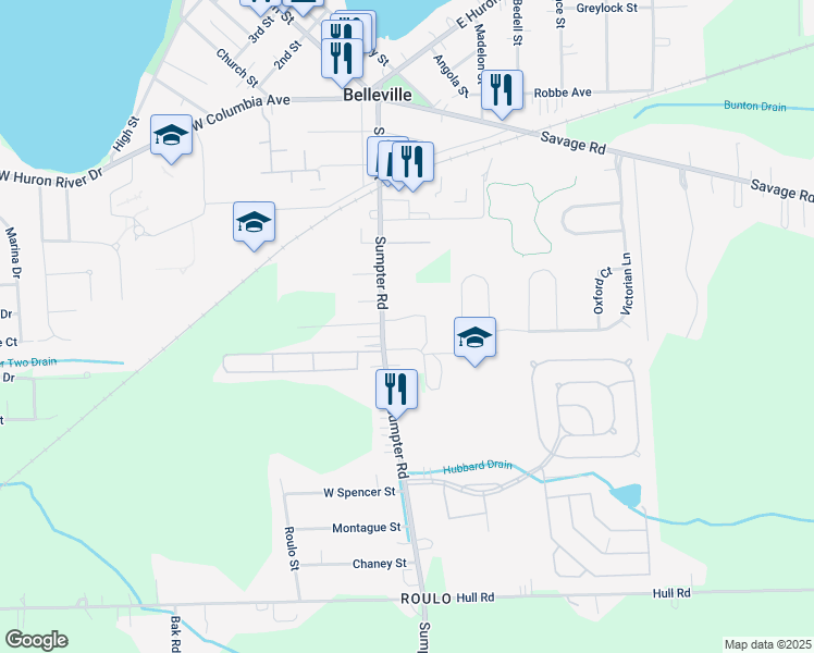 map of restaurants, bars, coffee shops, grocery stores, and more near 575 Sumpter Road in Belleville