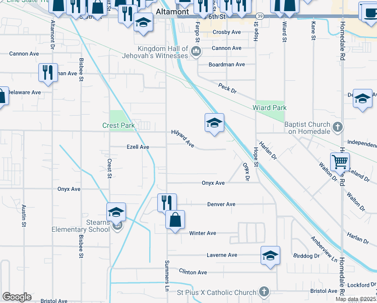 map of restaurants, bars, coffee shops, grocery stores, and more near 4309 Ezell Avenue in Klamath Falls