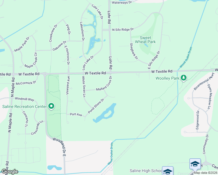 map of restaurants, bars, coffee shops, grocery stores, and more near 1577 Mallard Cove Drive in Ann Arbor