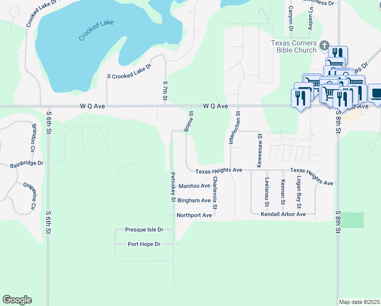 map of restaurants, bars, coffee shops, grocery stores, and more near 8207 Boyne Street in Kalamazoo