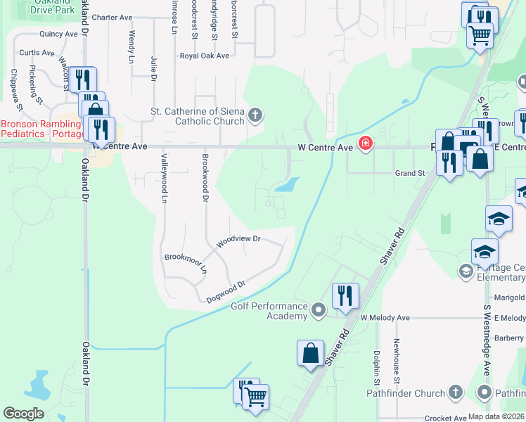 map of restaurants, bars, coffee shops, grocery stores, and more near 8150 Creekside Drive in Portage