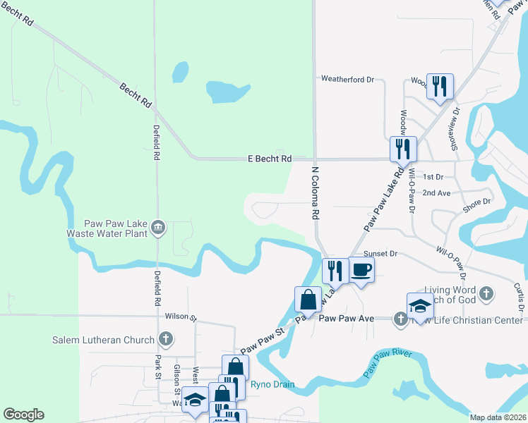 map of restaurants, bars, coffee shops, grocery stores, and more near 6388 Sycamore Bluff in Coloma