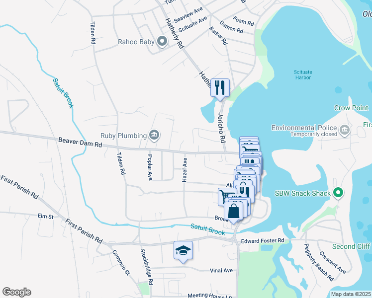 map of restaurants, bars, coffee shops, grocery stores, and more near 56 Beaver Dam Road in Scituate