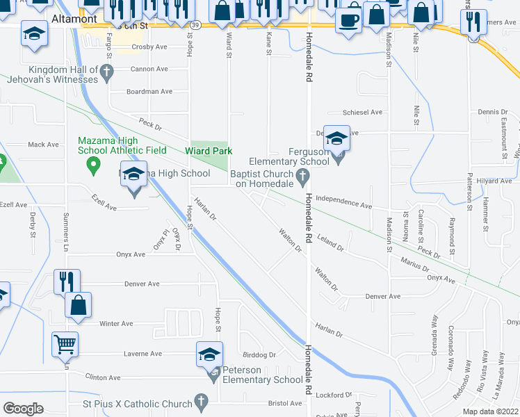map of restaurants, bars, coffee shops, grocery stores, and more near Kane St & Walton Dr in Altamont