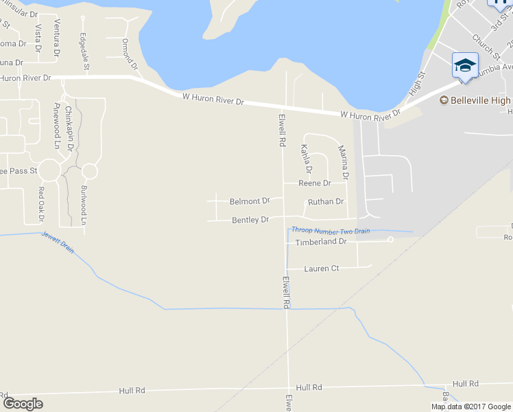 map of restaurants, bars, coffee shops, grocery stores, and more near 47573 Belmont Drive in Belleville