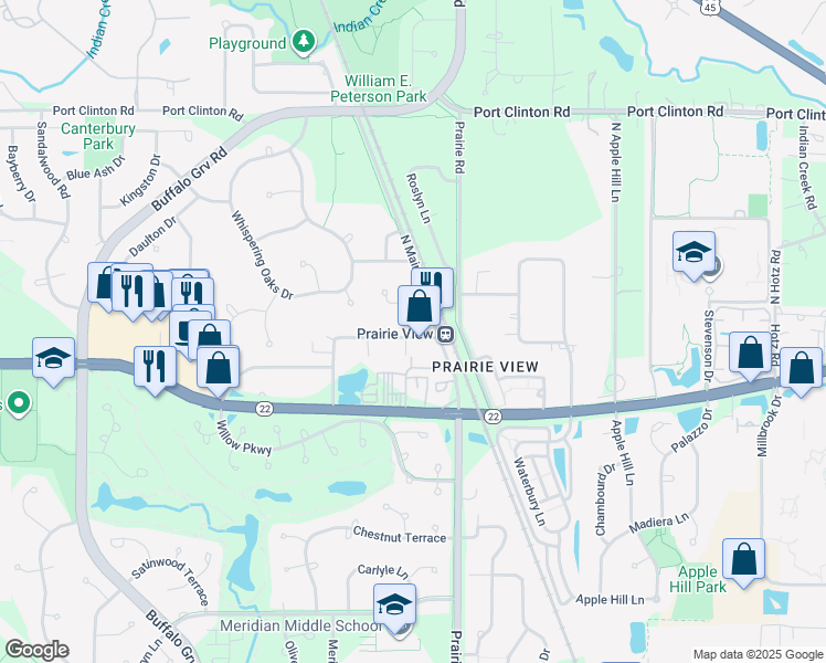 map of restaurants, bars, coffee shops, grocery stores, and more near 16590 West Easton Avenue in Lake County