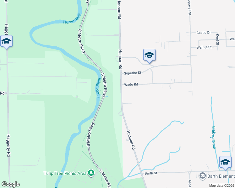 map of restaurants, bars, coffee shops, grocery stores, and more near 14354 Hannan Road in Romulus