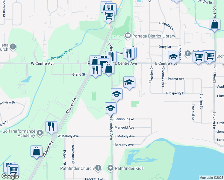 map of restaurants, bars, coffee shops, grocery stores, and more near 8135 South Westnedge Avenue in Portage