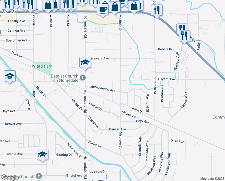 map of restaurants, bars, coffee shops, grocery stores, and more near 5701 Independence Avenue in Klamath Falls