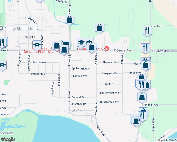 map of restaurants, bars, coffee shops, grocery stores, and more near 1611 Plumtree Avenue in Portage