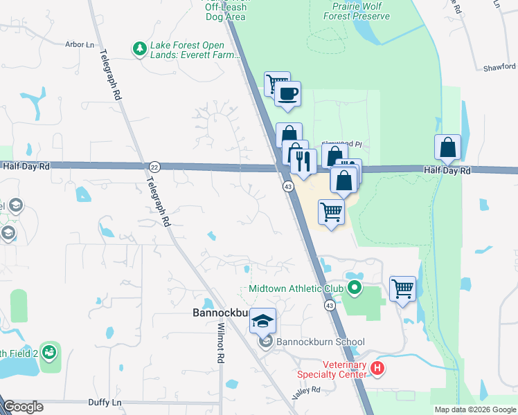 map of restaurants, bars, coffee shops, grocery stores, and more near 4 Dunsinane Lane in Bannockburn