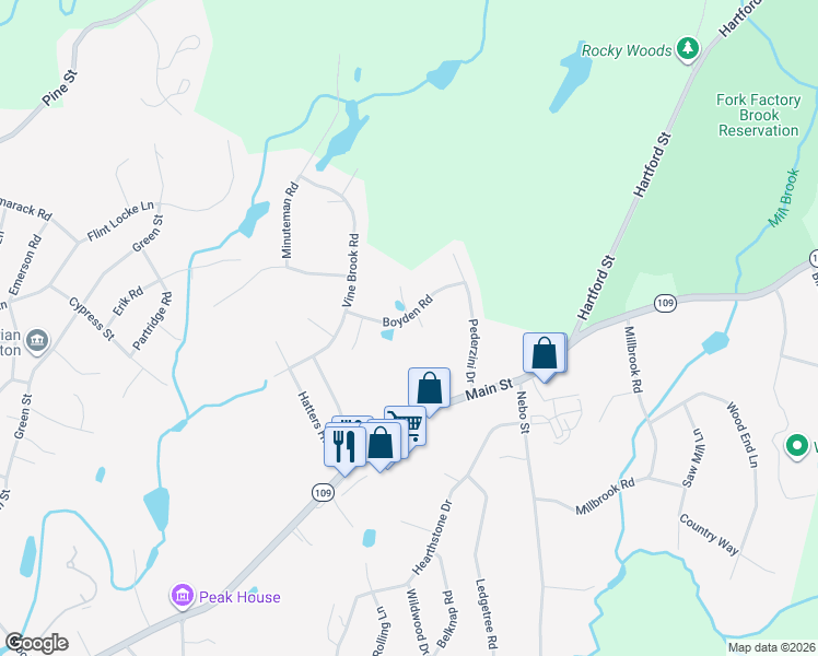 map of restaurants, bars, coffee shops, grocery stores, and more near 15 Boyden Road in Medfield