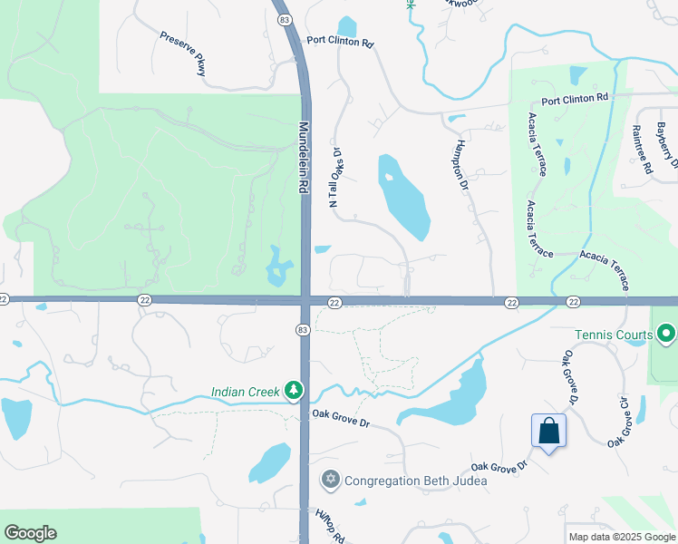 map of restaurants, bars, coffee shops, grocery stores, and more near 5414 Promontory Lane in Long Grove