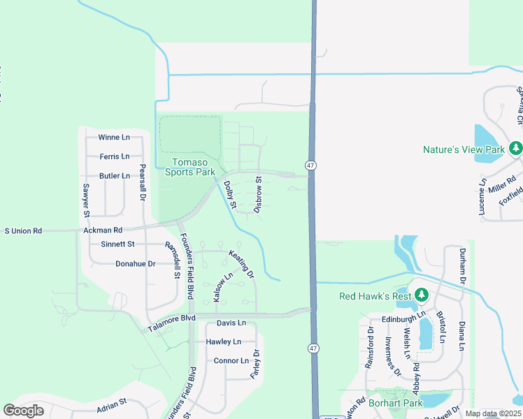 map of restaurants, bars, coffee shops, grocery stores, and more near 8988 Disbrow Street in Huntley