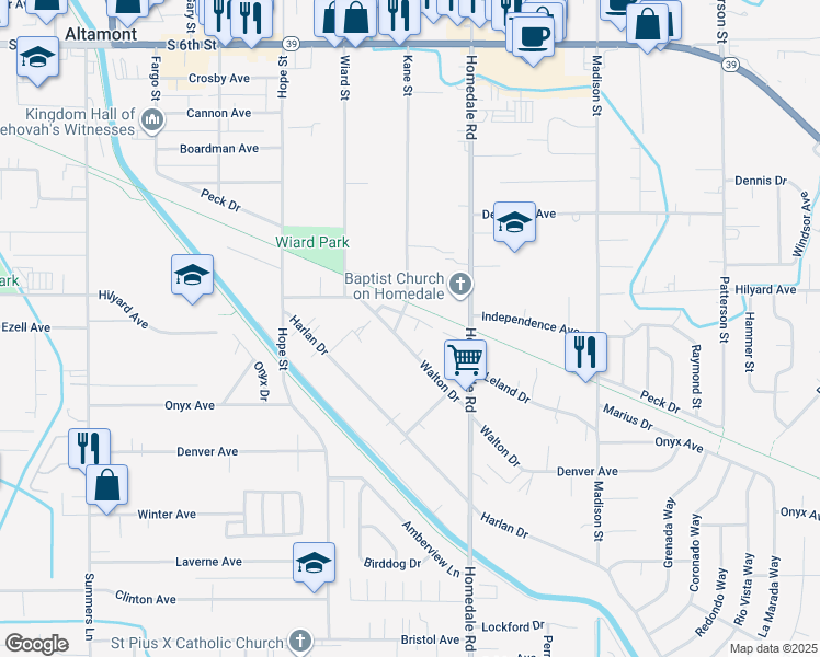map of restaurants, bars, coffee shops, grocery stores, and more near 3035 Kane Street in Klamath Falls