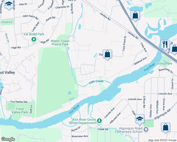 map of restaurants, bars, coffee shops, grocery stores, and more near 546 Cary Woods Circle in Cary