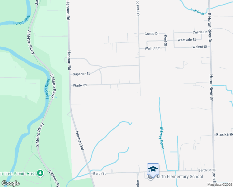 map of restaurants, bars, coffee shops, grocery stores, and more near 38965 Wade Road in Romulus