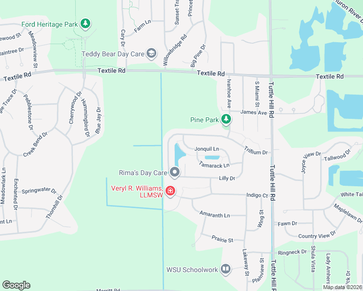 map of restaurants, bars, coffee shops, grocery stores, and more near 6322 Jonquil Lane in Ypsilanti