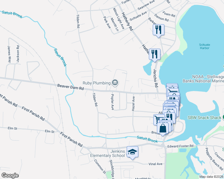 map of restaurants, bars, coffee shops, grocery stores, and more near 88 Beaver Dam Road in Scituate