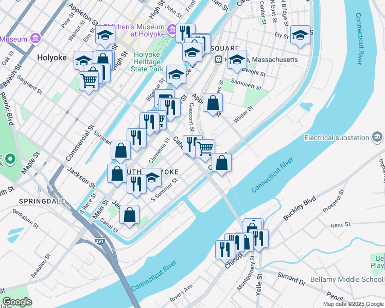 map of restaurants, bars, coffee shops, grocery stores, and more near 20 Massachusetts 116 in Holyoke