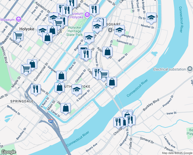 map of restaurants, bars, coffee shops, grocery stores, and more near 20 Massachusetts 116 in Holyoke