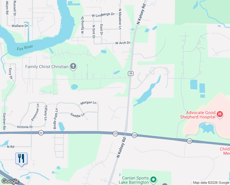 map of restaurants, bars, coffee shops, grocery stores, and more near 28415 West Heritage Oaks Road in Barrington