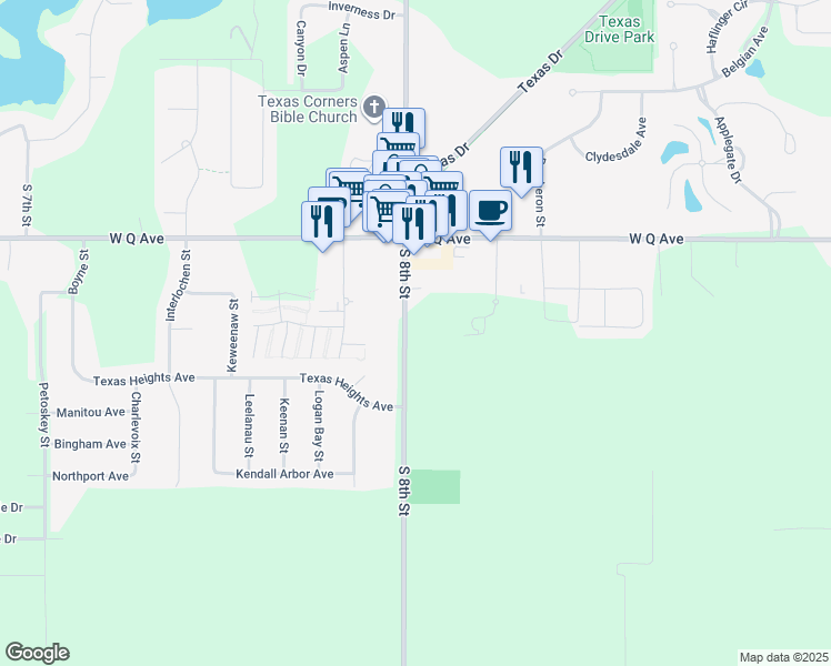 map of restaurants, bars, coffee shops, grocery stores, and more near 8159 South 8th Street in Kalamazoo