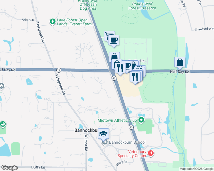 map of restaurants, bars, coffee shops, grocery stores, and more near 4 Dunsinane Lane in Bannockburn