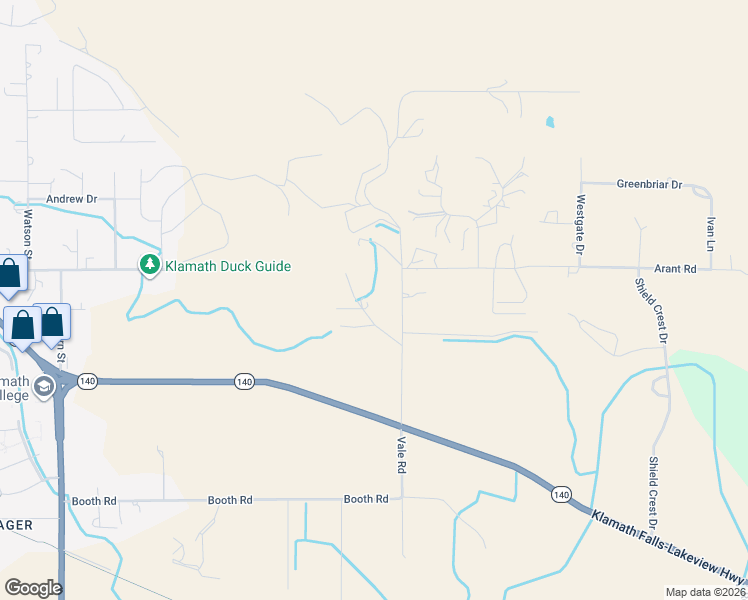 map of restaurants, bars, coffee shops, grocery stores, and more near 3006 Vale Road in Klamath Falls