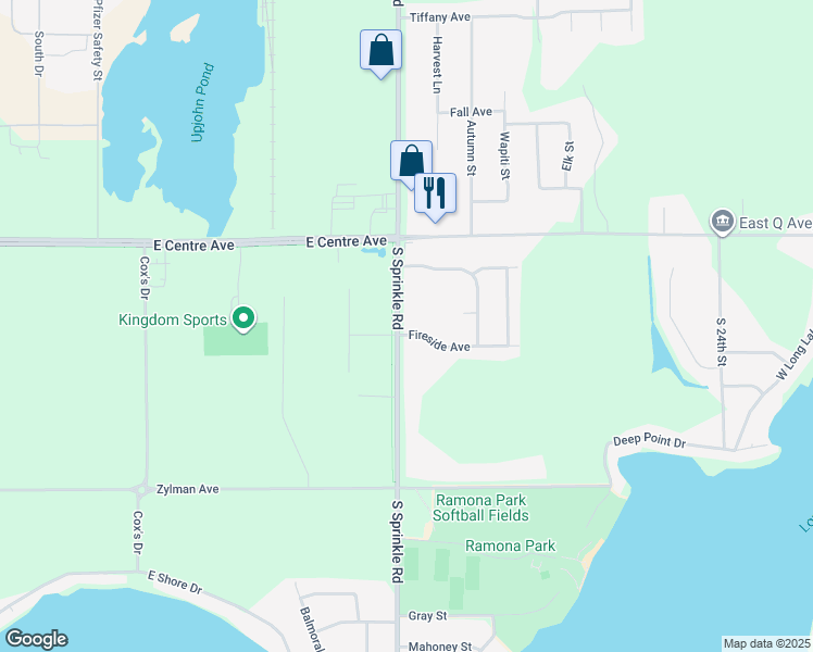 map of restaurants, bars, coffee shops, grocery stores, and more near 8205 South Sprinkle Road in Portage