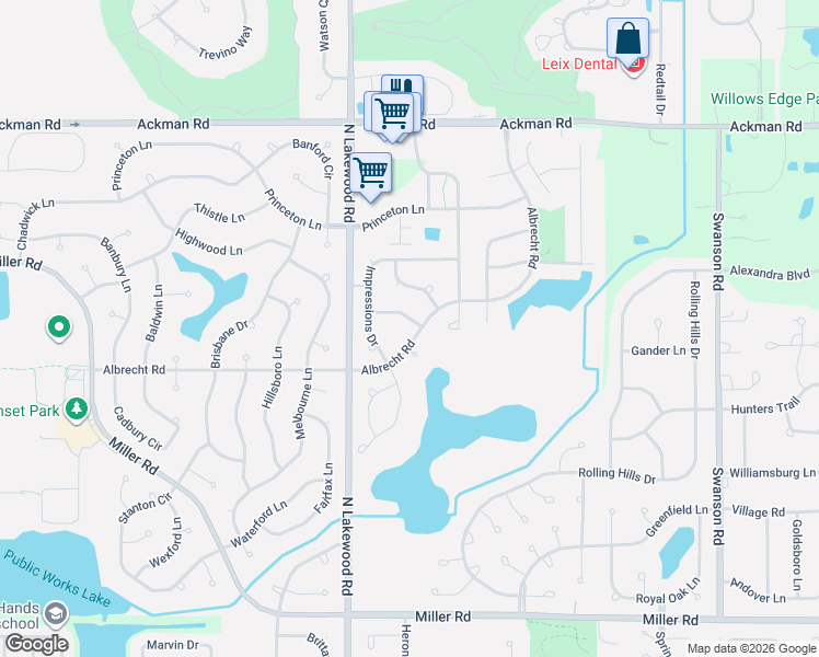 map of restaurants, bars, coffee shops, grocery stores, and more near 4608 Courtney Drive in Lake in the Hills