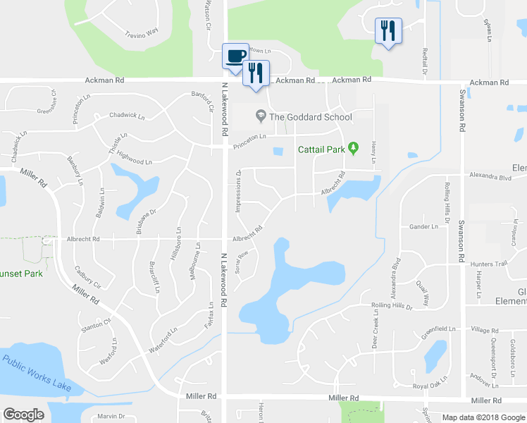 map of restaurants, bars, coffee shops, grocery stores, and more near 4608 Courtney Drive in Lake in the Hills