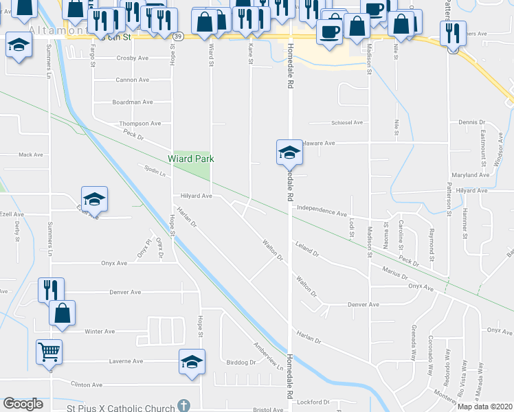 map of restaurants, bars, coffee shops, grocery stores, and more near 3005 Kane Street in Klamath Falls