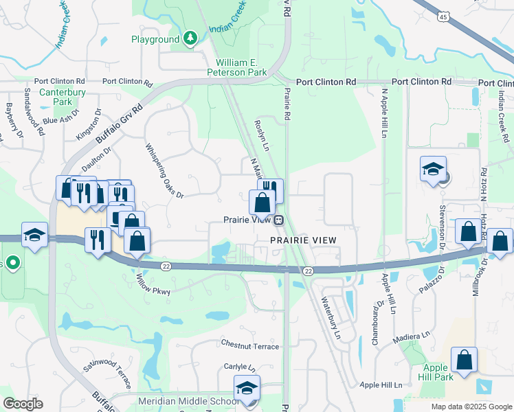 map of restaurants, bars, coffee shops, grocery stores, and more near 16590 West Easton Avenue in Lake County