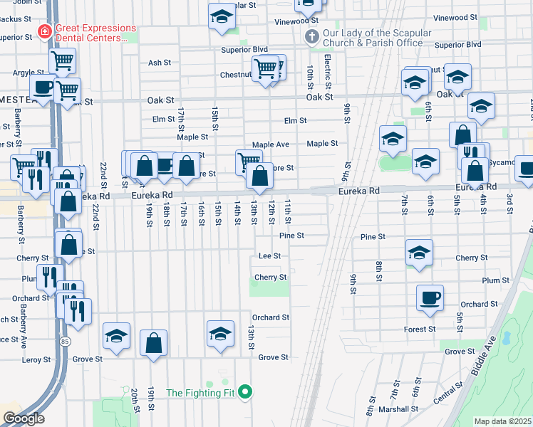 map of restaurants, bars, coffee shops, grocery stores, and more near 3408 12th Street in Wyandotte