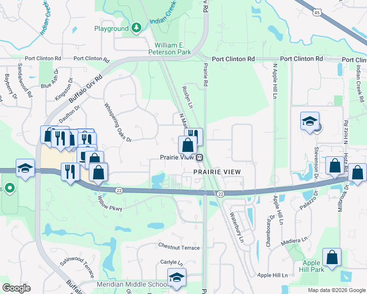 map of restaurants, bars, coffee shops, grocery stores, and more near 16590 West Easton Avenue in Lake County
