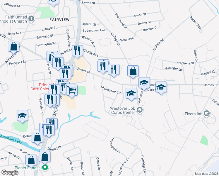 map of restaurants, bars, coffee shops, grocery stores, and more near 32 Dawn Street in Chicopee