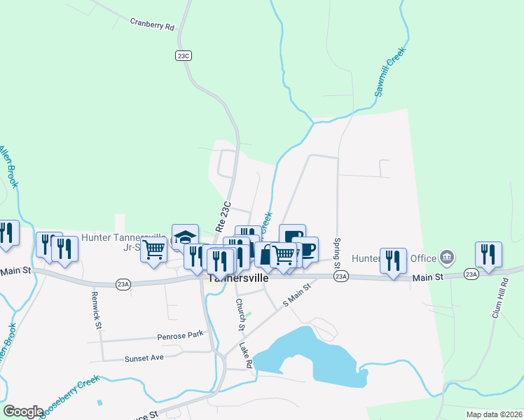 map of restaurants, bars, coffee shops, grocery stores, and more near 27 Chestnut Dr in Tannersville