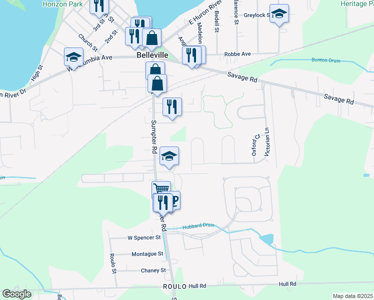 map of restaurants, bars, coffee shops, grocery stores, and more near 558 Thornhill Court in Belleville