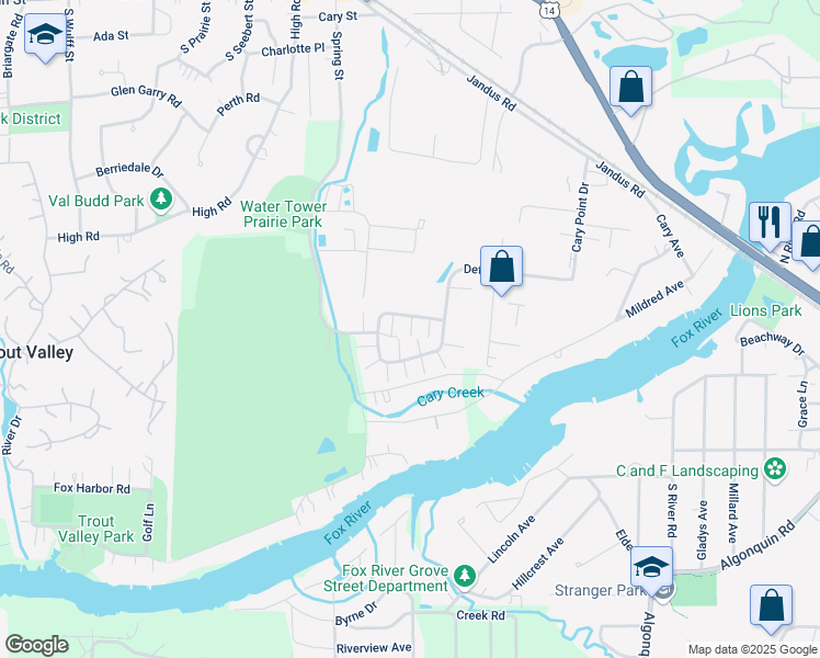 map of restaurants, bars, coffee shops, grocery stores, and more near 410 Cary Woods Circle in Cary