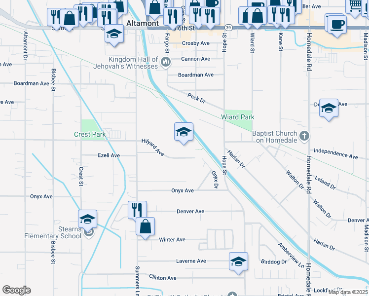 map of restaurants, bars, coffee shops, grocery stores, and more near 3009 Summers Lane in Klamath Falls