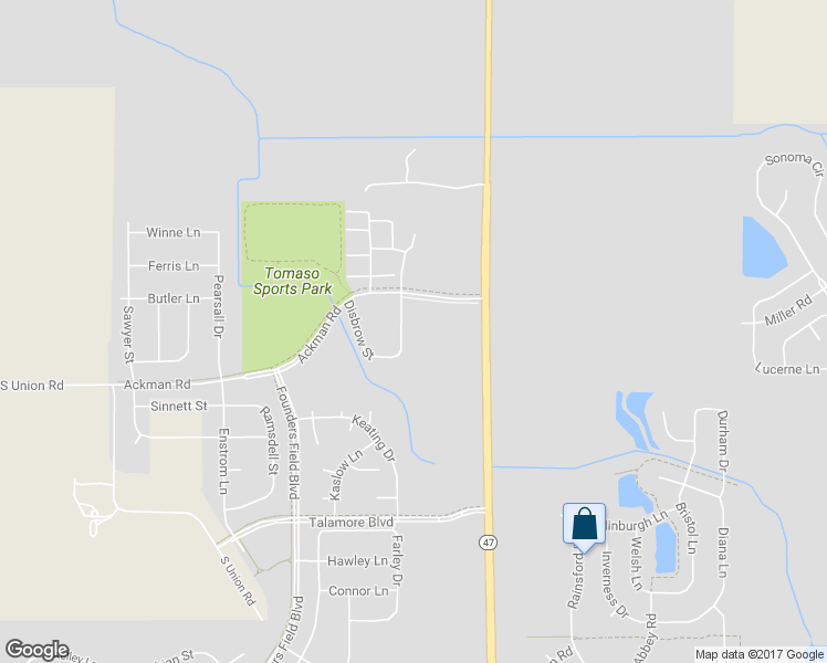 map of restaurants, bars, coffee shops, grocery stores, and more near 8988 Disbrow Street in Huntley