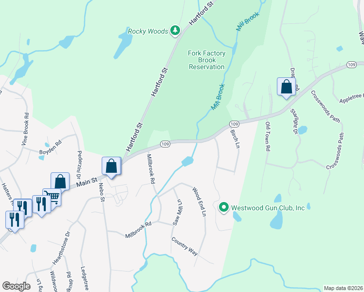 map of restaurants, bars, coffee shops, grocery stores, and more near 95 Main Street in Medfield